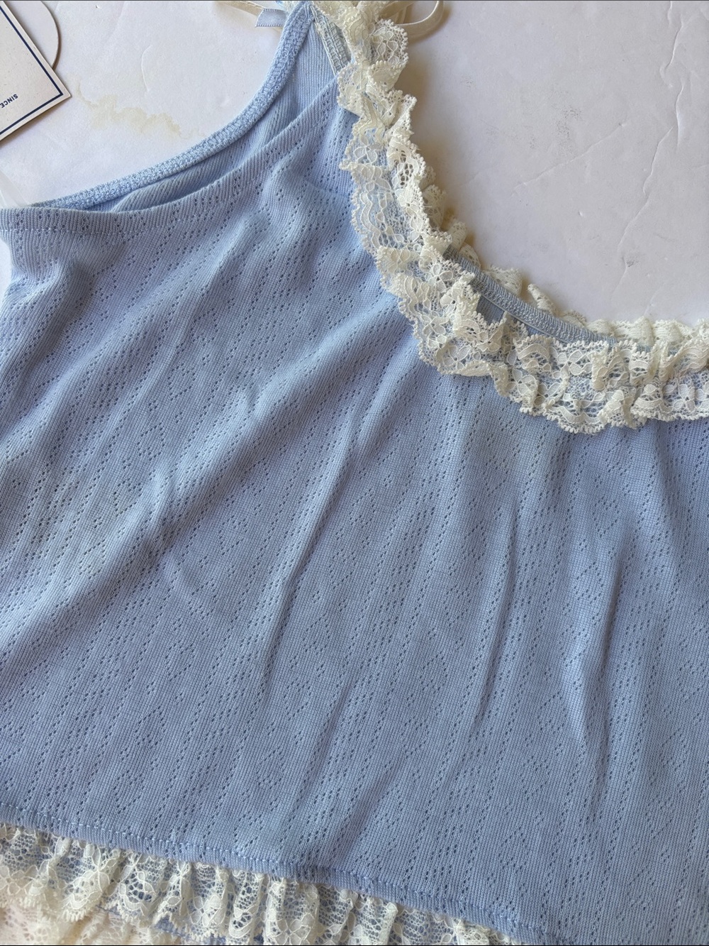 New Kacey Lee Cami Boy Short Coquette Sleepwear Blue Lace Medium Lounge Bow Cute - Picture 12 of 17